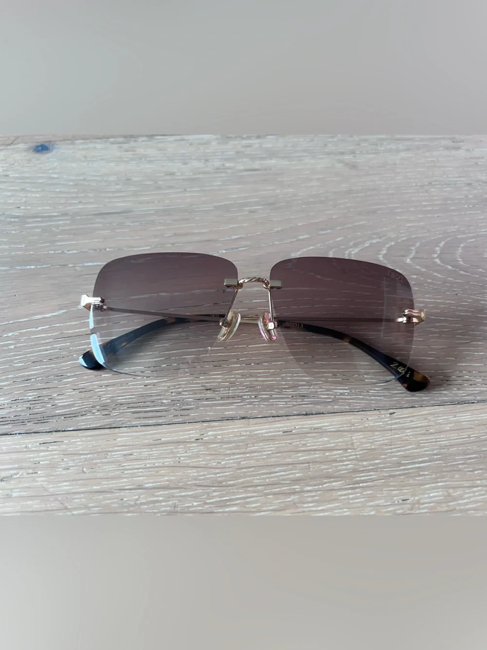 DEZI Gold Rimless Sunglasses with Brown Gradient Lenses